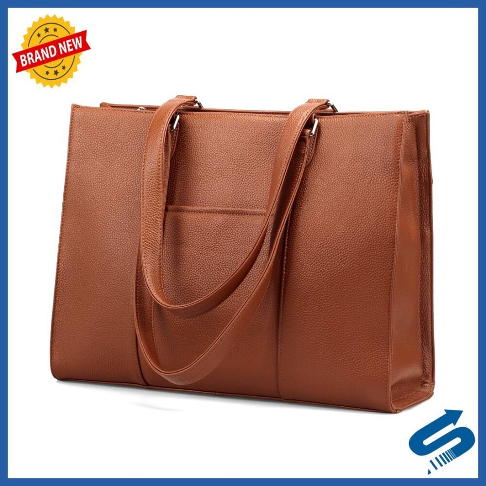 Genuine Leather Tote Bag with Laptop Compartment Professional Work Travel
